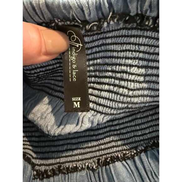 Indigo & Lace Tiered Chambray Peasant Midi Skirt M - Picture 5 of 6